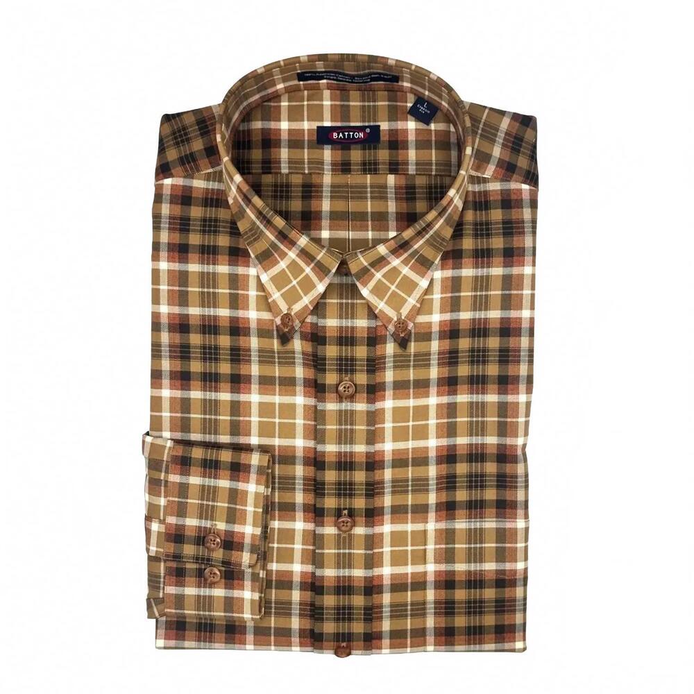 NEW BATTON men's marsh non-iron cotton sport shirt in brown